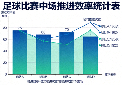 足球比赛数据分析图表，展示中场推进效率统计