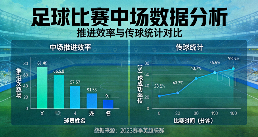 足球比赛数据分析图表，展示中场推进效率与传球统计